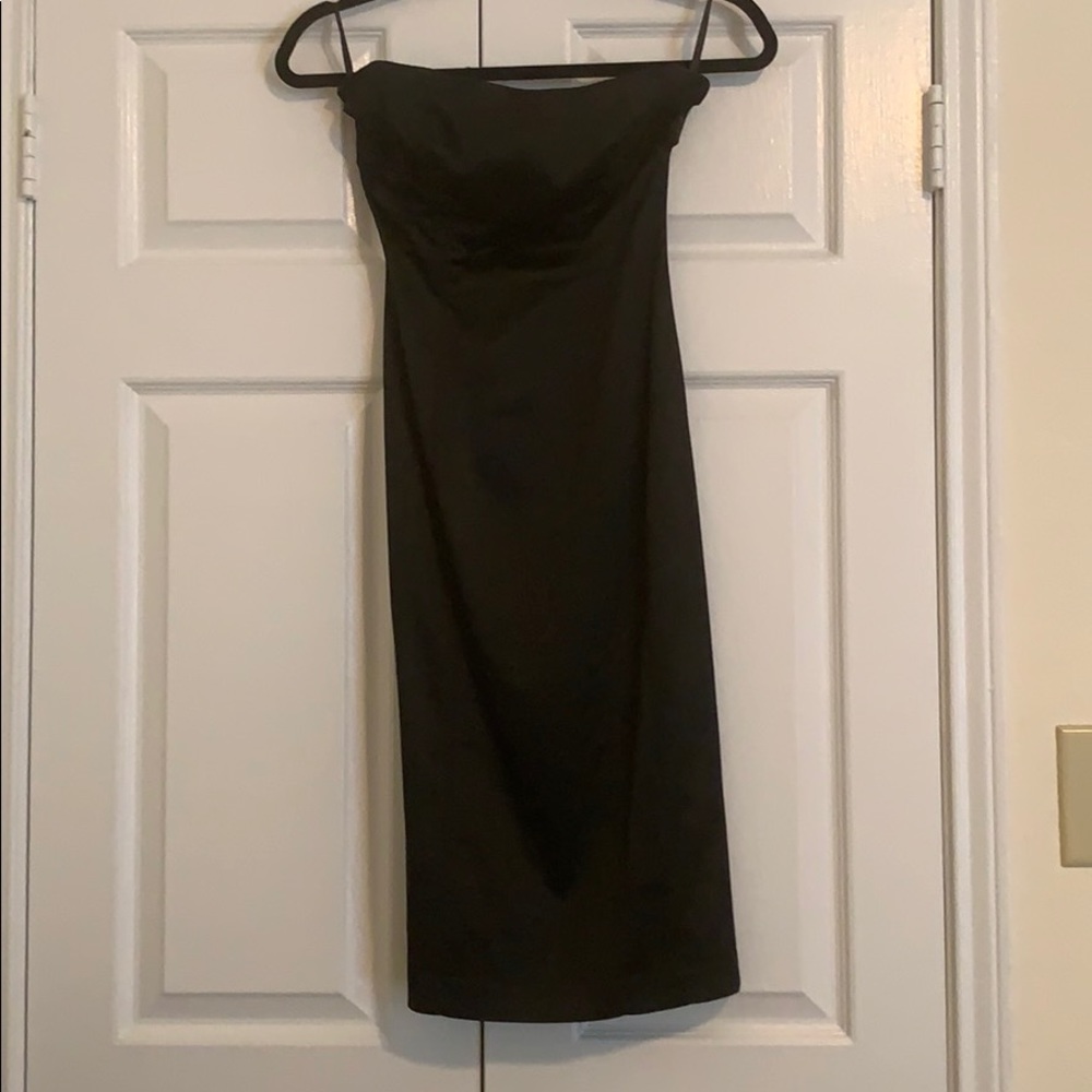 Strapless black midi dress
